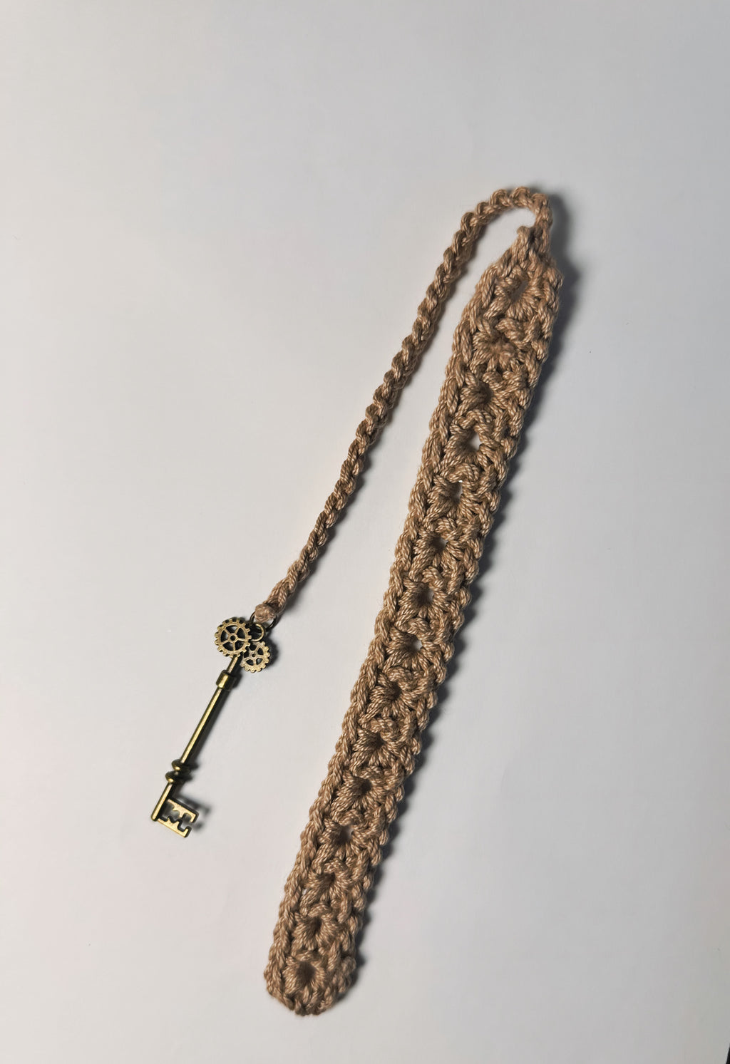 Brown Handmade Crochet Key Charm Bookmark 