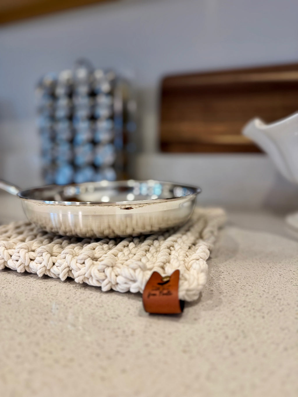 Custom Handmade Crochet All Cotton Hot Pad Trivet Hanging Heat Resistant with Pan
