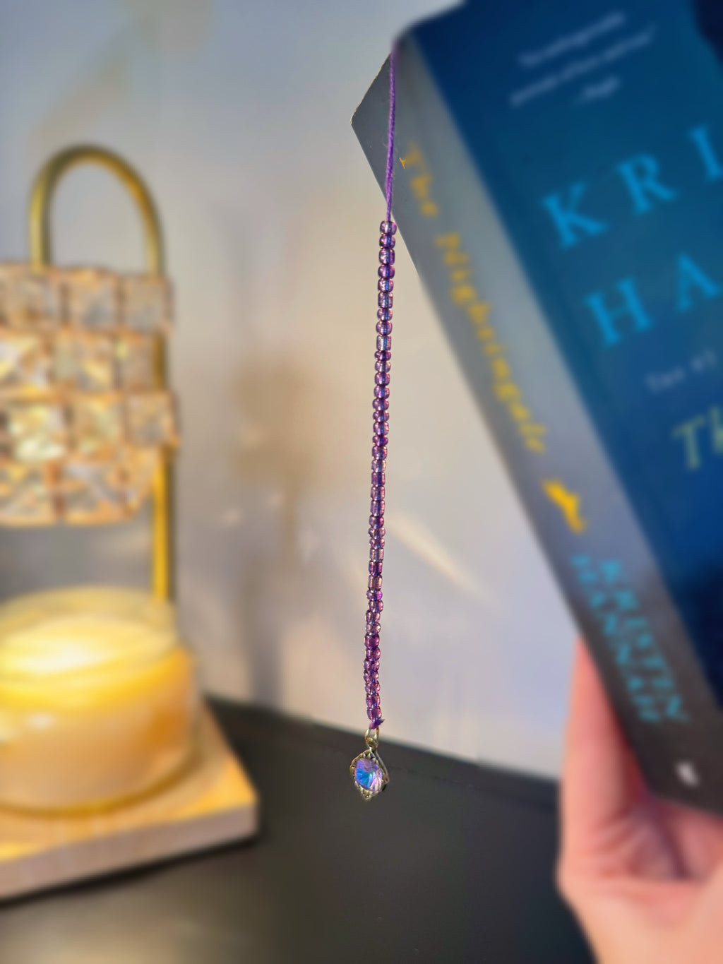 Purple Bookmark Handmade Crochet Beaded Chain 