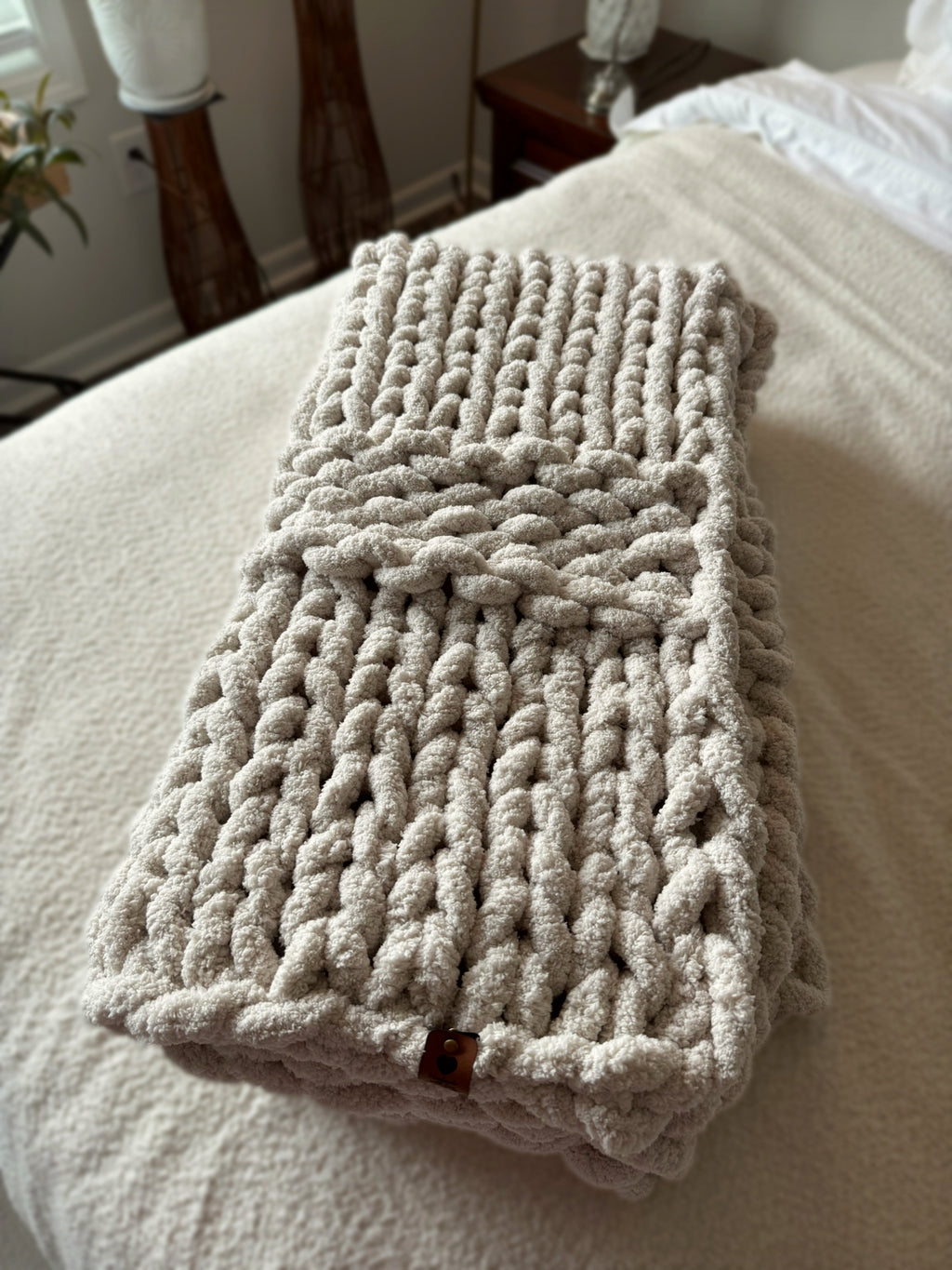 Vanilla Chunky Knit Blanket Folded