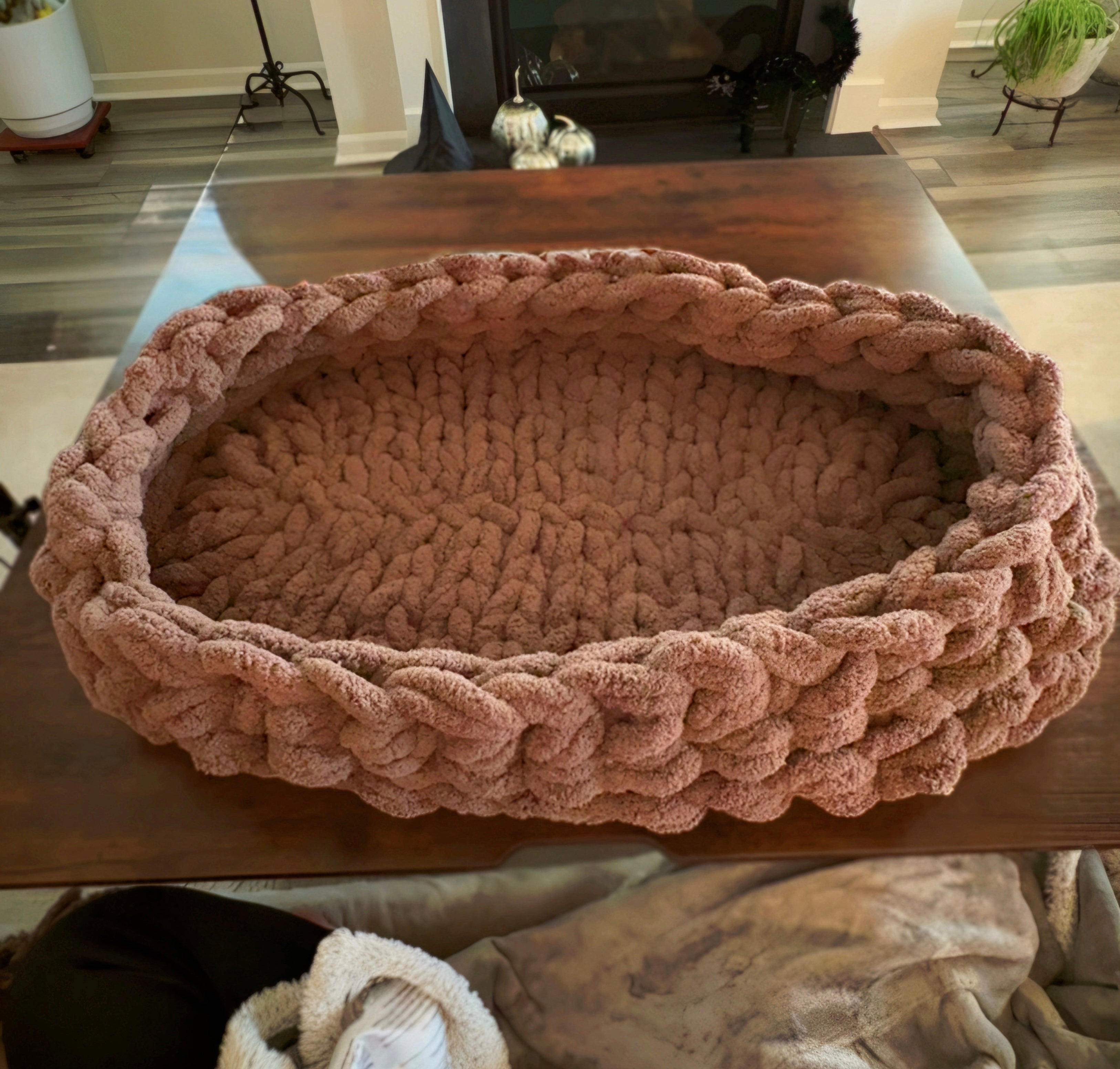 Oval Chunky Yarn Crochet Knit Custom Handmade Pet Bed