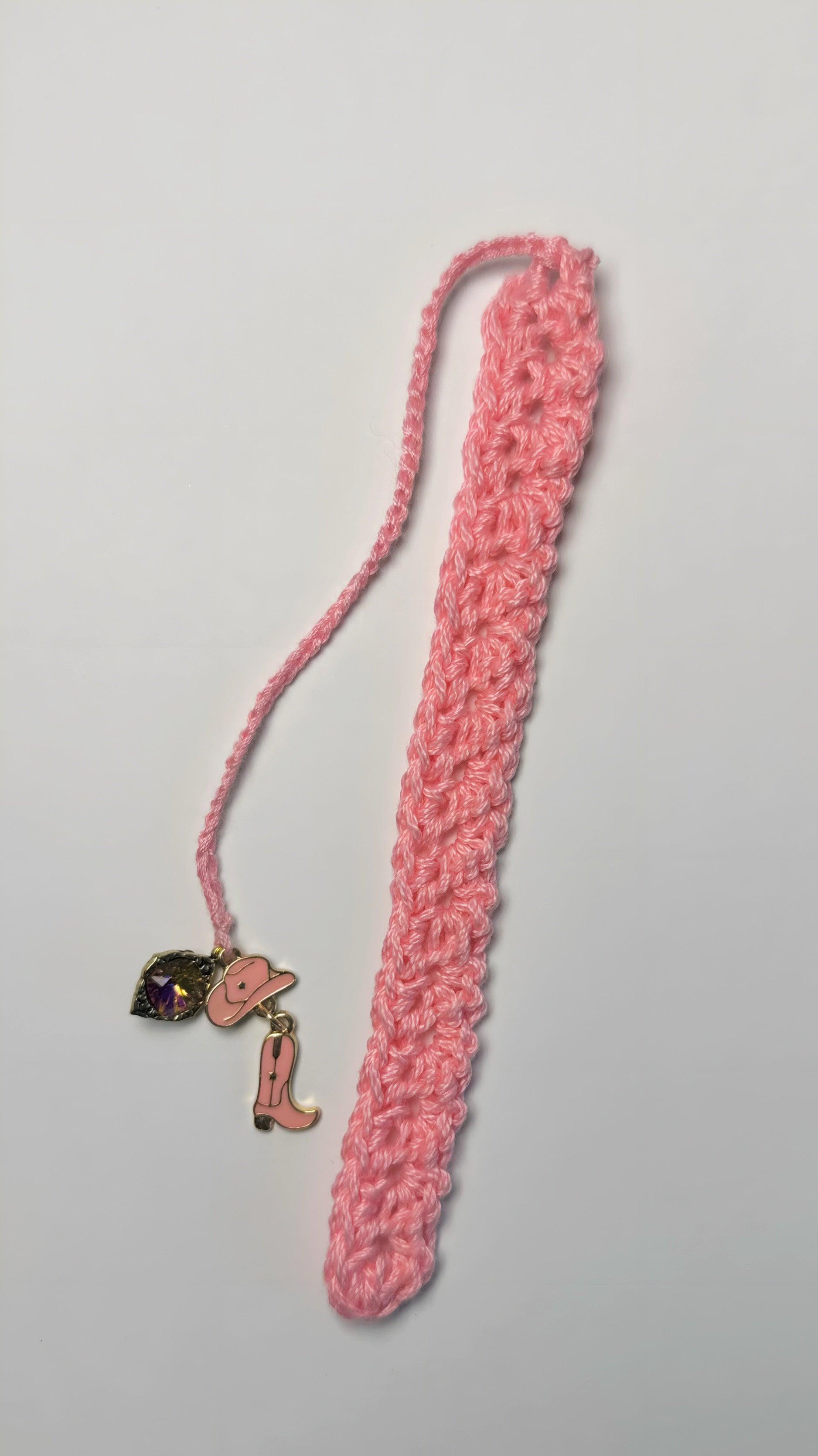 Pink Handmade Crochet Bookmark with Cowgirl Charms