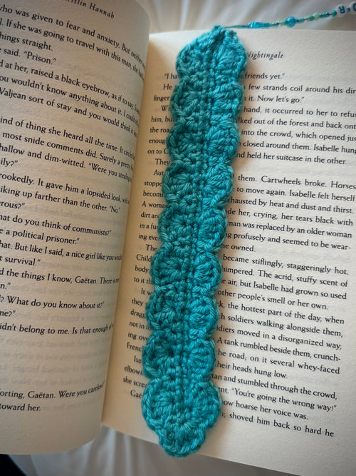 Teal Handmade Crochet Bookmark with Beaded Chain
